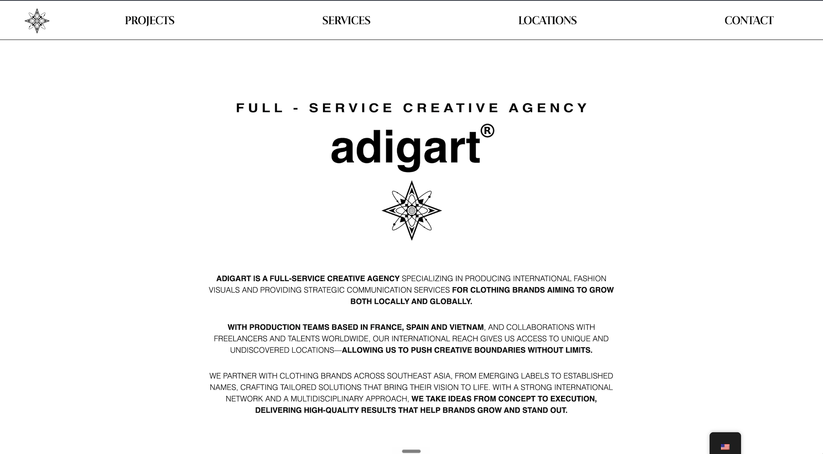 Adigart Production avant refonte : page de texte statique